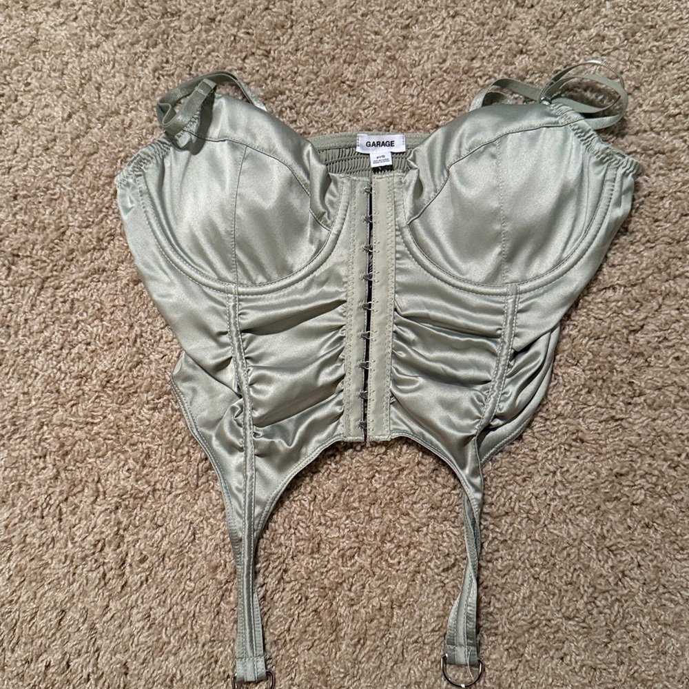 Garage Satin Corset Top in Light Green